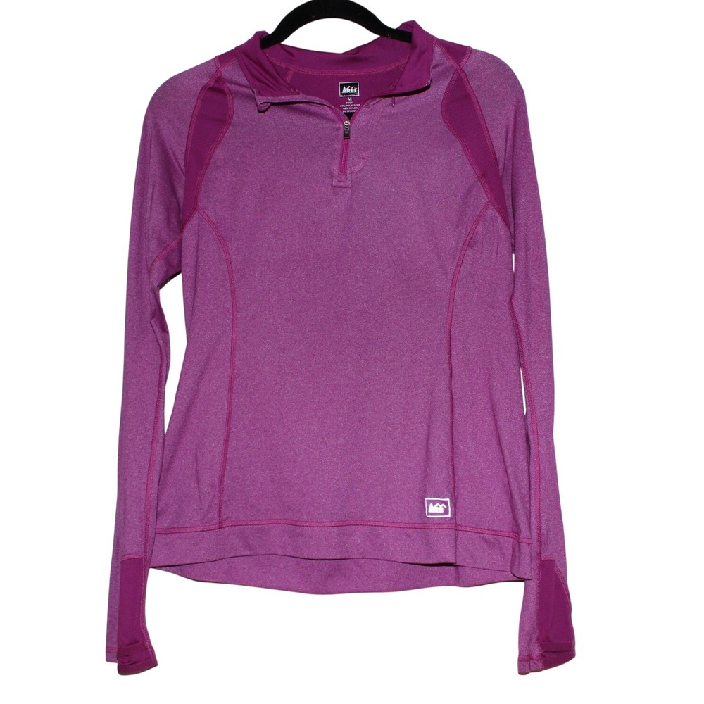 REI Womens Quarter Zip Long Sleeve Active Top Magenta Purple Thumbholes Medium